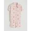 LCW Kids Ekru Gömlek Yaka Desenli Kız Çocuk Şortlu Pijama Takımı
