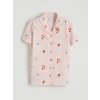 LCW Kids Ekru Gömlek Yaka Desenli Kız Çocuk Şortlu Pijama Takımı