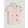 LCW Kids Ekru Gömlek Yaka Desenli Kız Çocuk Şortlu Pijama Takımı