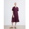 LCW EVERYDAY Mürdüm Gömlek Yaka Dokulu Oversize Müslin Elbise