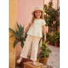 LCW Kids Ekru Çiçekli Kız Çocuk Tişört ve Pantolon