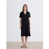 LCW Comfort Siyah Polo Yaka Yırtmaçlı Elbise