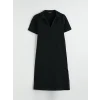 LCW Comfort Siyah Polo Yaka Yırtmaçlı Elbise