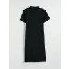 LCW Comfort Siyah Polo Yaka Yırtmaçlı Elbise