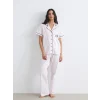 LCW DREAM Ekru Gömlek Yaka Çizgili Kadın Pijama Takım