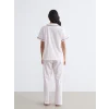 LCW DREAM Ekru Gömlek Yaka Çizgili Kadın Pijama Takım
