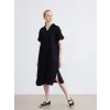LCW EVERYDAY Siyah Gömlek Yaka Dokulu Oversize Müslin Elbise