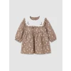 LCW baby Kahverengi Bebe Yaka Çiçekli Kız Bebek Gabardin Elbise