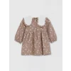 LCW baby Kahverengi Bebe Yaka Çiçekli Kız Bebek Gabardin Elbise