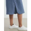 LCW EVERYDAY Mavi Gömlek Yaka Dokulu Oversize Müslin Elbise