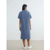 LCW EVERYDAY Mavi Gömlek Yaka Dokulu Oversize Müslin Elbise