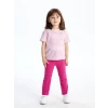 LCW Kids Lila Bisiklet Yaka Kısa Kollu Çizgili Kız Bebek Tişört