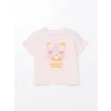 LCW Kids Pembe Bisiklet Yaka Baskılı Kısa Kollu Kız Bebek Tişört
