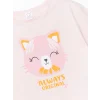 LCW Kids Pembe Bisiklet Yaka Baskılı Kısa Kollu Kız Bebek Tişört