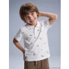 LCW Kids Beyaz Polo Yaka Baskılı Erkek Çocuk Tişört