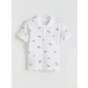 LCW Kids Beyaz Polo Yaka Baskılı Erkek Çocuk Tişört