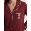 LCW DREAM Bordo Gömlek Yaka Baskılı Kadın Pijama Takımı
