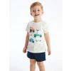 LCW baby Beyaz Bisiklet Yaka Kısa Kollu Baskılı Erkek Bebek Şortlu Pijama Takımı