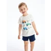 LCW baby Beyaz Bisiklet Yaka Kısa Kollu Baskılı Erkek Bebek Şortlu Pijama Takımı