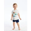 LCW baby Beyaz Bisiklet Yaka Kısa Kollu Baskılı Erkek Bebek Şortlu Pijama Takımı