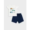 LCW baby Beyaz Bisiklet Yaka Kısa Kollu Baskılı Erkek Bebek Şortlu Pijama Takımı