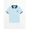 LCW Kids Mavi Polo Yaka Nakışlı Kısa Kollu Erkek Çocuk Tişört