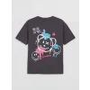 LCW Kids Gri Bisiklet Yaka Smileyworld Baskılı Kız Çocuk Tişört