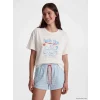 LCW DREAM Mavi Bisiklet Yaka Baskılı Kadın Şortlu Pijama Takımı