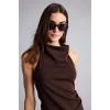Defacto F8007AXBN267 Kahve Slım Fıt Halter Yaka Bluz