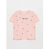 LCW Kids Pembe Bisiklet Yaka Baskılı Kısa Kollu Kız Bebek Tişört