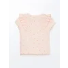 LCW Kids Pembe Bisiklet Yaka Kısa Kollu Çiçek Desenli Kız Bebek Tişört