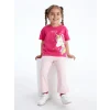 LCW Kids Fuşya Bisiklet Yaka Baskılı Kısa Kollu Kız Bebek Tişört