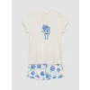 LCW DREAM Ekru Çiçekli Kadın Şortlu Pijama Takımı