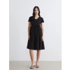 LCW Comfort Siyah V Yaka Katkat Elbise