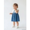 LCW baby Mavi Bebe Yaka Nakışlı Kız Bebek Jean Elbise