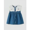 LCW baby Mavi Bebe Yaka Nakışlı Kız Bebek Jean Elbise