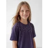 LCW Kids Mor Bisiklet Yaka Taş İşlemeli Kız Çocuk Tişört