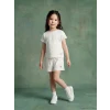 LCW Kids Ekru Beli Lastikli Desenli Kız Çocuk Şort