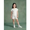 LCW Kids Ekru Beli Lastikli Desenli Kız Çocuk Şort