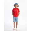 LCW Kids Kırmızı Bisiklet Yaka Baskılı Kısa Kollu Erkek Çocuk Tişört