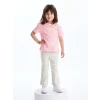 LCW Kids Pembe Bisiklet Yaka Kısa Kollu Çizgili Kız Bebek Tişört