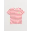 LCW Kids Pembe Bisiklet Yaka Kısa Kollu Çizgili Kız Bebek Tişört