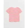 LCW Kids Pembe Bisiklet Yaka Kısa Kollu Çizgili Kız Bebek Tişört