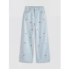 LCW Kids İndigo Wideleg Çilek Nakışlı Kız Çocuk Jean Pantolon