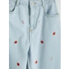 LCW Kids İndigo Wideleg Çilek Nakışlı Kız Çocuk Jean Pantolon
