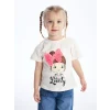 LCW Kids Ekru Bisiklet Yaka Baskılı Kısa Kollu Kız Bebek Tişört
