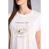 Defacto H7605AXER105 Ekru Regular Fıt Bisiklet Yaka Floral Kısa Kollu Tişört
