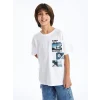 LCW Kids Beyaz Oversize Bisiklet Yaka Erkek Çocuk Tişört