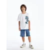 LCW Kids Beyaz Oversize Bisiklet Yaka Erkek Çocuk Tişört