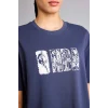 Defacto G9522AXIN275 İndigo NBA Wordmark Relax Fıt Kısa Kollu Tişört